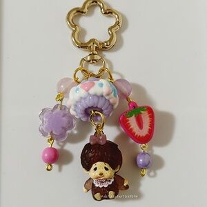 Monchhichi Purple and Pink Keychain